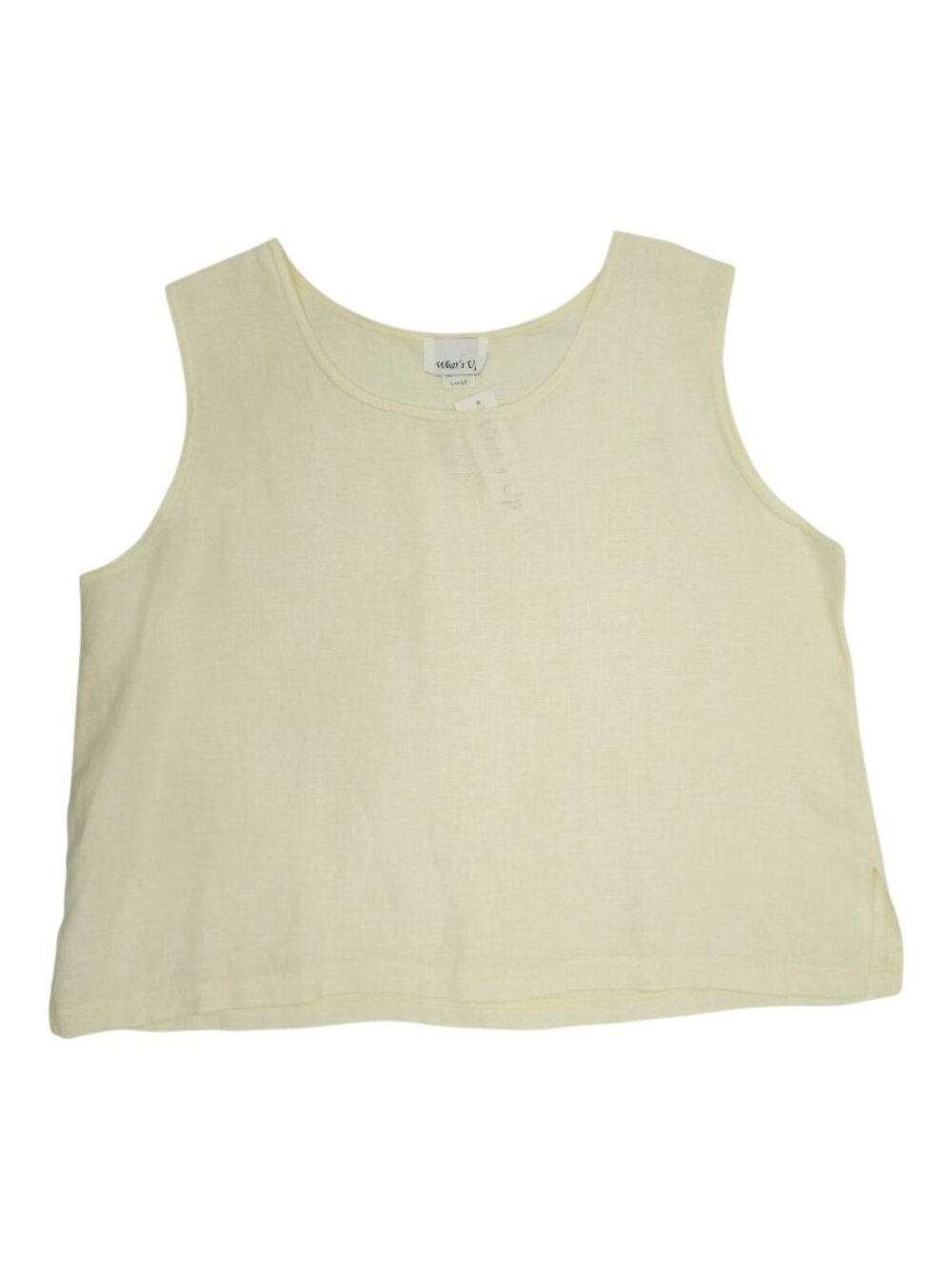 What's Up Linen Tank Top Shirt Womens L Ivory Sleeveless Blouse VTG Minimalist